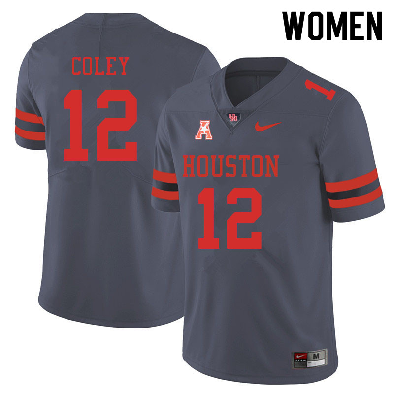 Women #12 Lucas Coley Houston Cougars College Football Jerseys Sale-Gray